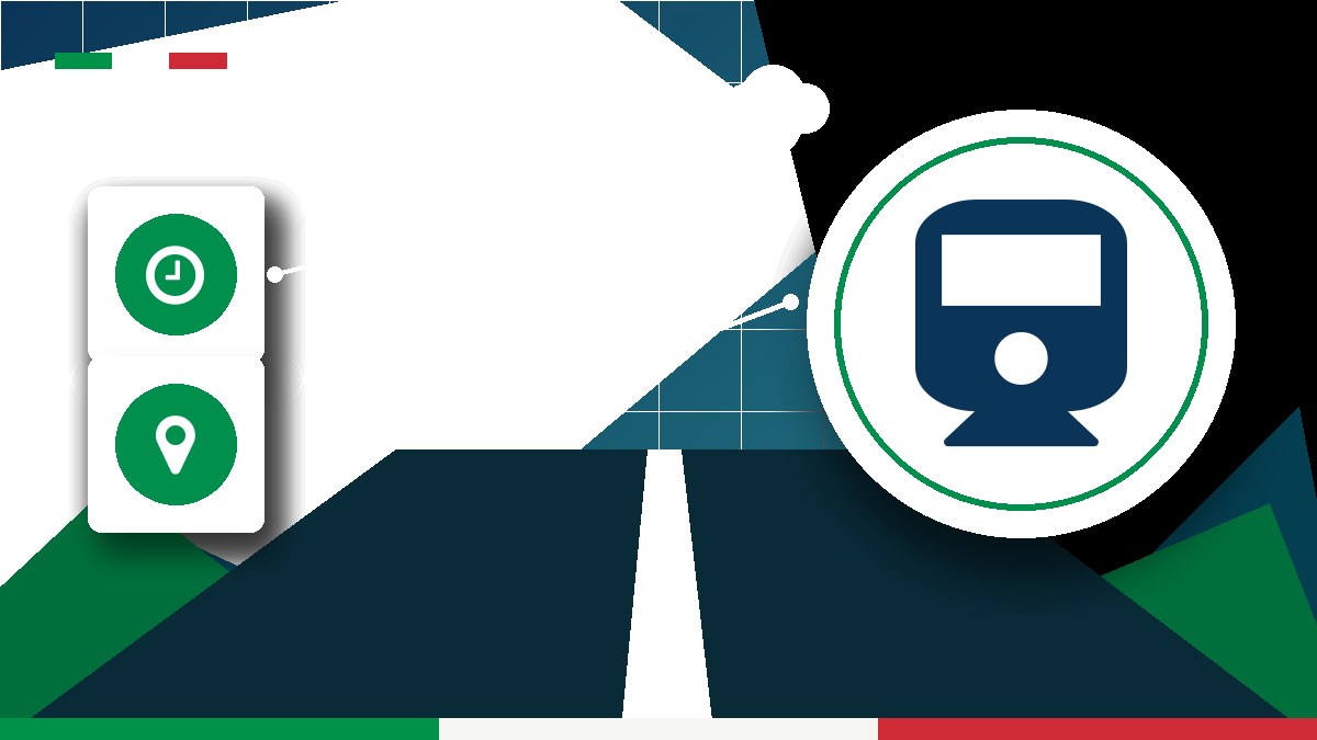 Illustrazione editoriale dedicata a treni, orari e biglietti ferroviari